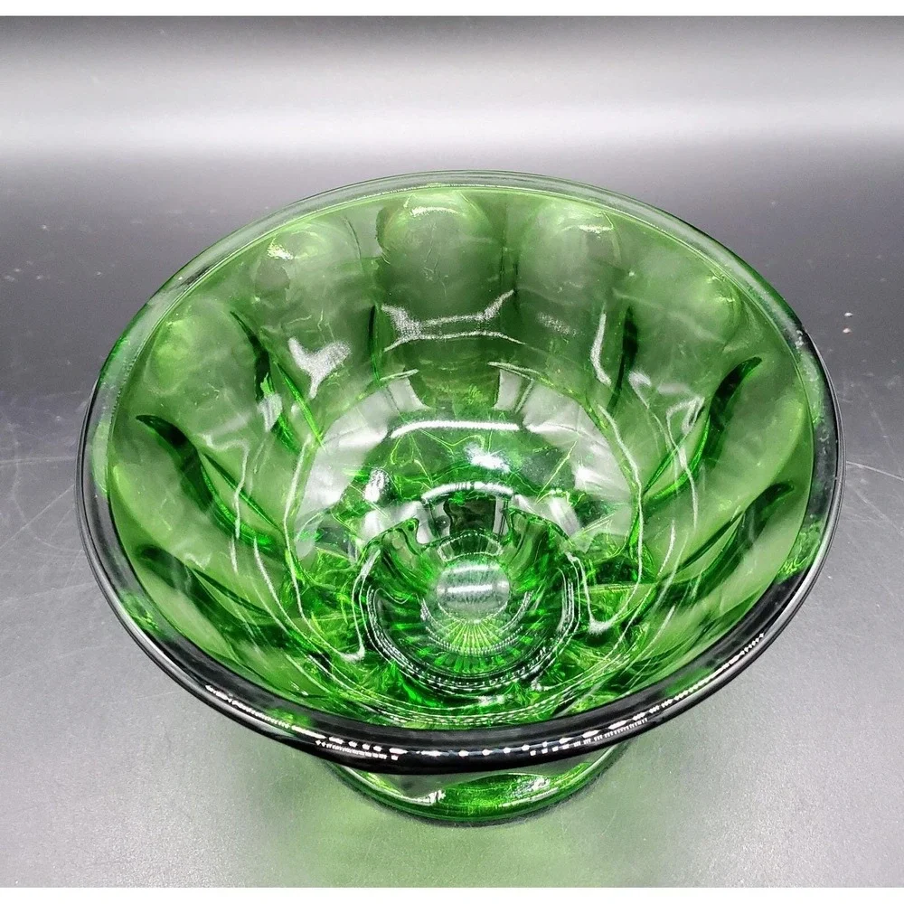 Vintage Anchor Hocking Emerald Green‎ Glass Thumbprint Pedestal Candy Dish Bowl